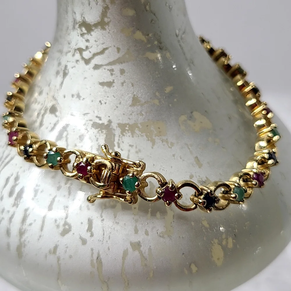 GENUINE Emerald, Ruby, and Sapphire Bracelet